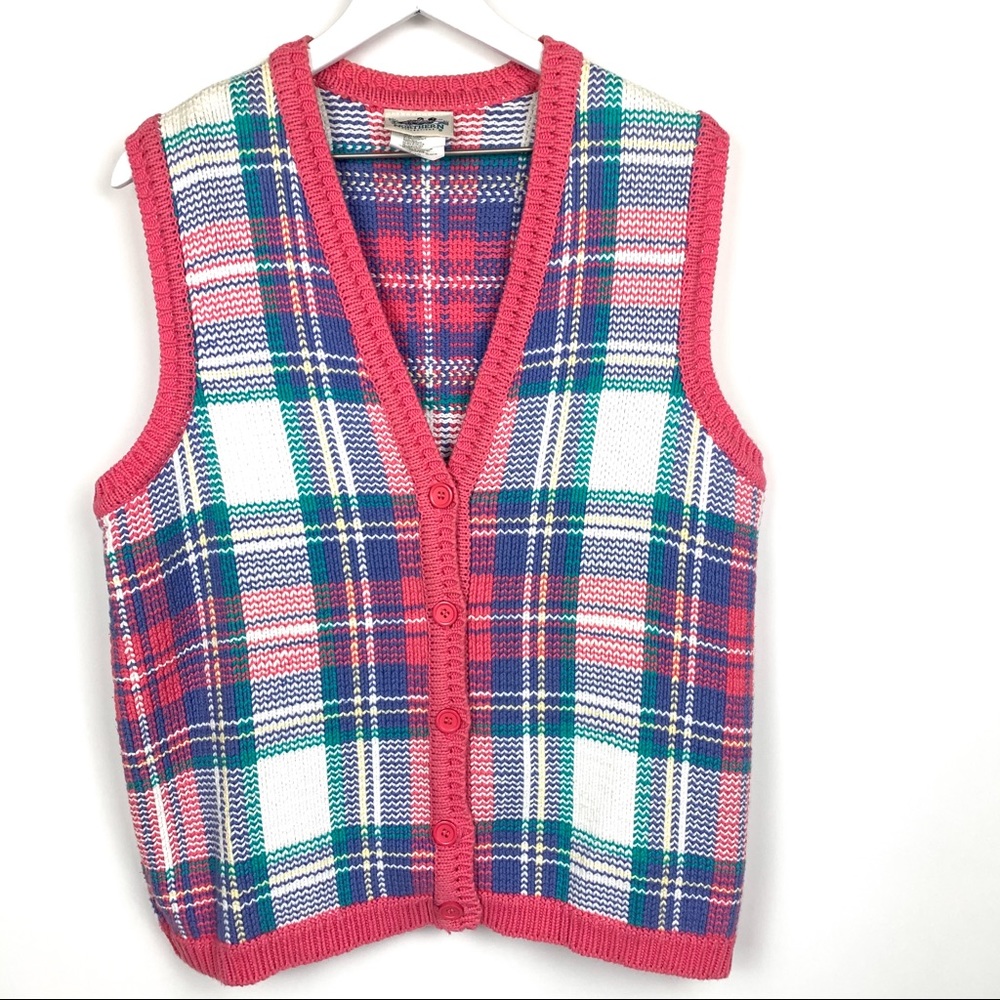 VTG 80s Plaid Button Front Sweater Vest EUC